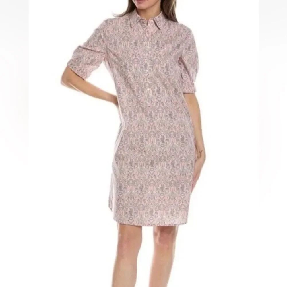 J McLaughlin Arissa Dress Womens XS Pink Floral Bird Print Popover Midi Pockets